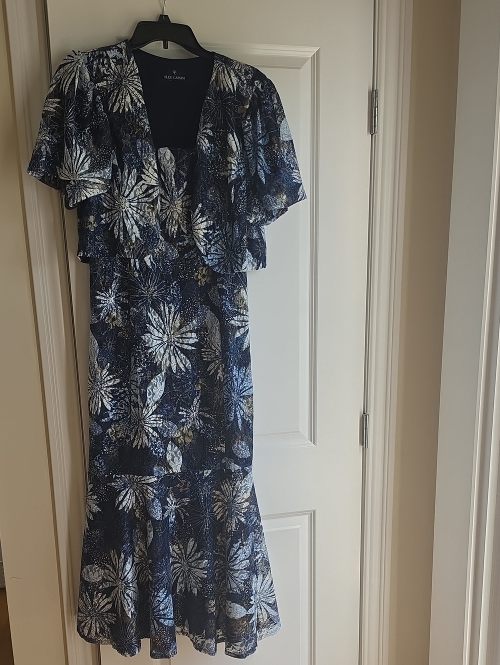 Oleg Cassini Navy and White Floral Midi 2 Piece Dress